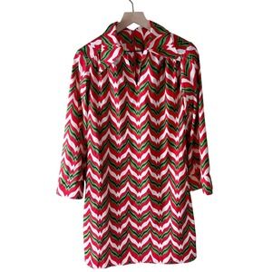 Vintage Concept 70s Swirl Dress Red Green White Mod Long Sleeve Sz Large